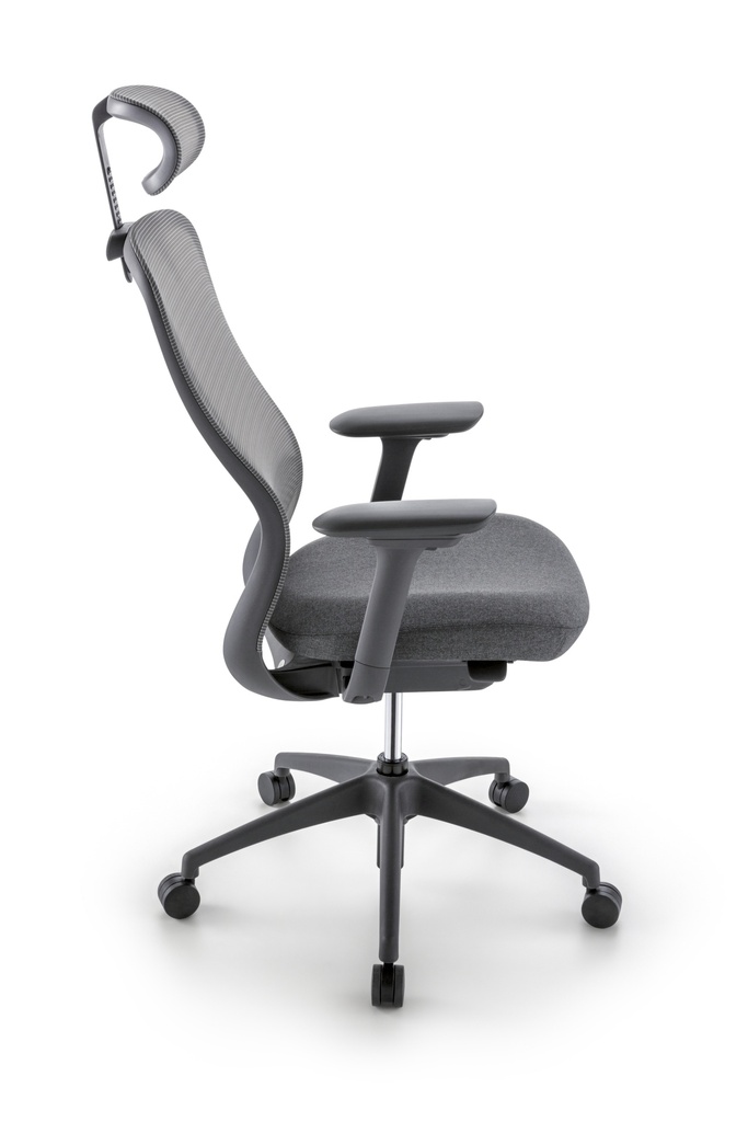 Silla Presidente Modelo Moon, Brazos 4D, soporte lumbar ajustable, syncrom activado por peso, columna ajustable, patas de nylon grafito