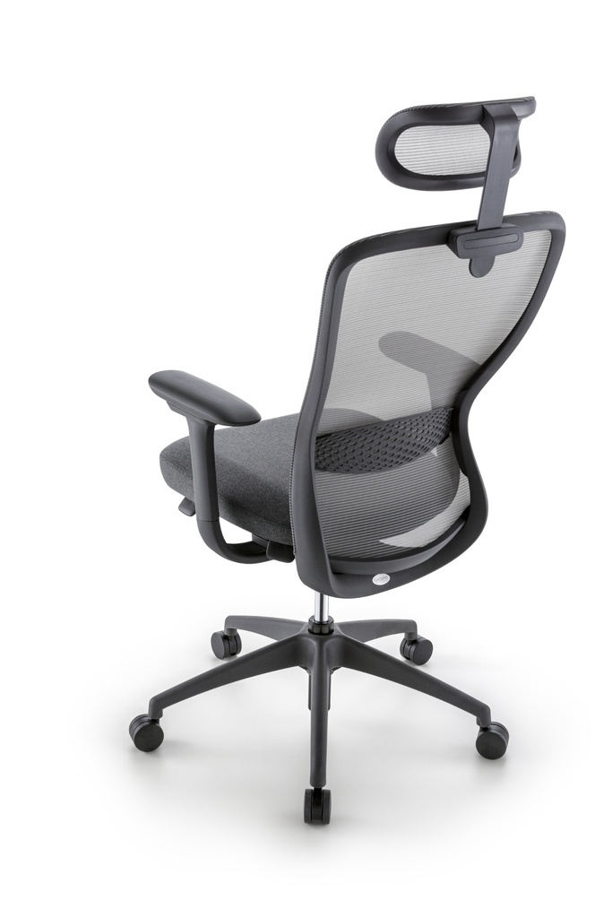 Silla Presidente Modelo Moon, Brazos 4D, soporte lumbar ajustable, syncrom activado por peso, columna ajustable, patas de nylon grafito