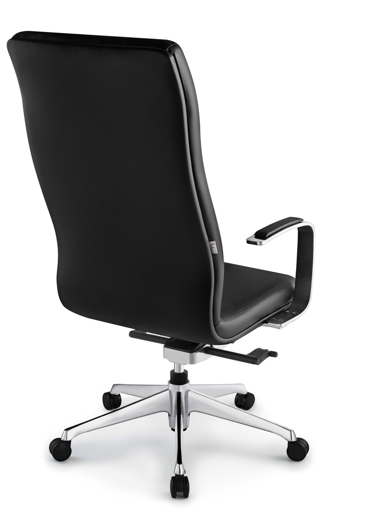 Silla Boss Presidente Patas de Aluminio, Asiento y Respaldo en Simil Cuero, Brazos Fijos. 