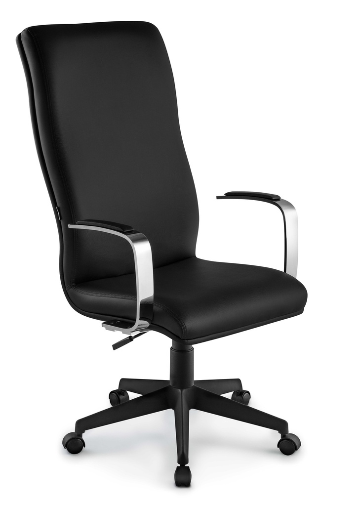Silla Boss Presidente Patas de Nylon, Asiento y Respaldo en Simil Cuero, Brazos Fijos. 