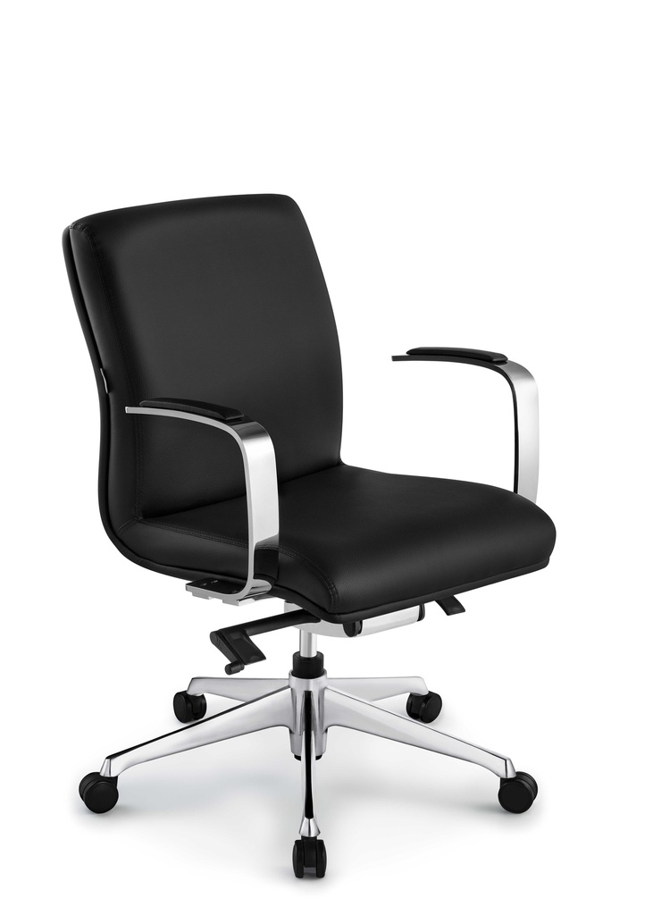 Silla Boss Director Patas de Aluminio, Asiento y Respaldo en Simil Cuero, Brazos Fijos.