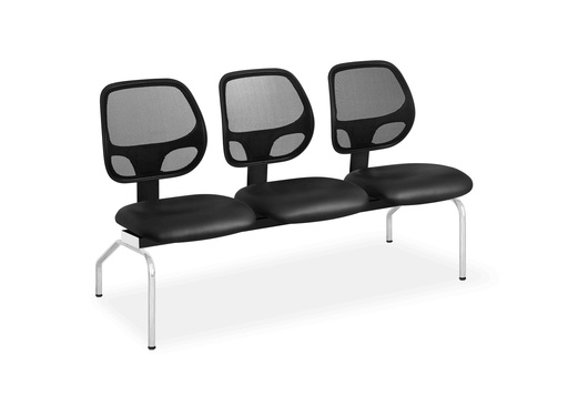 Tandem Modelo Labore de 3 lugares, respaldo en red, patas cromadas