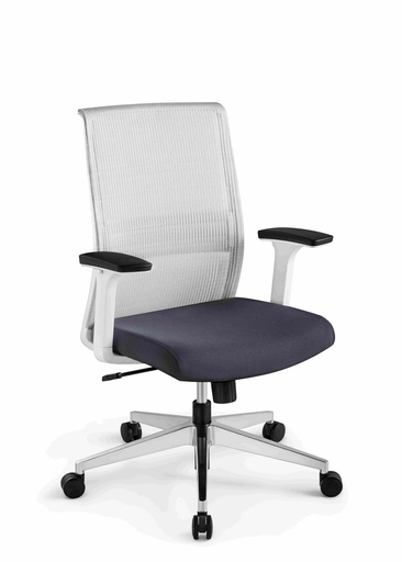 Silla Gerente Modelo Contatto, patas de aluminio, brazos regulables, apoyo lumbar ajustable, respaldo en red, asiento en tela crepe. Mecanismo multiposicion. 